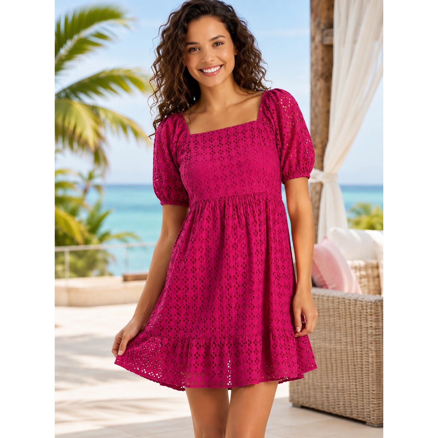 La Blanca Pink Eyelet Mini Dress Swim Cover Up Resort Beach Nwt
